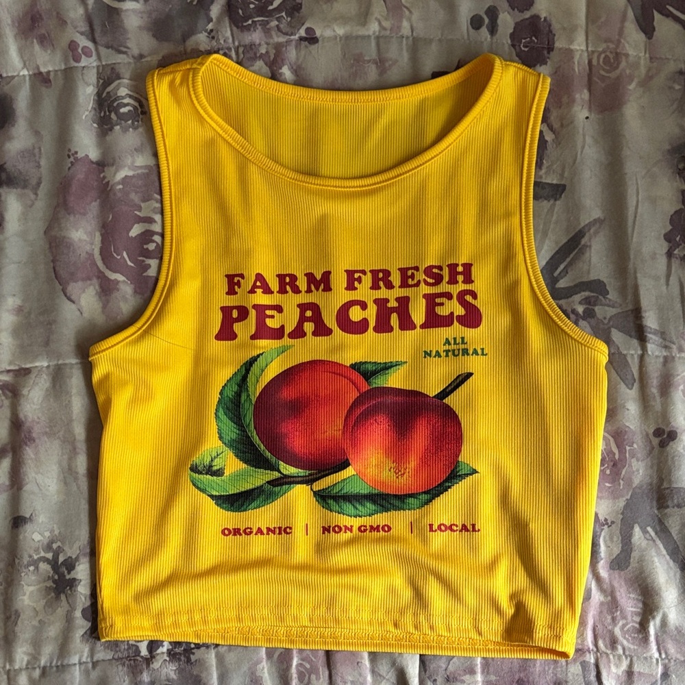 Yellow Crop Top with Peaches Print